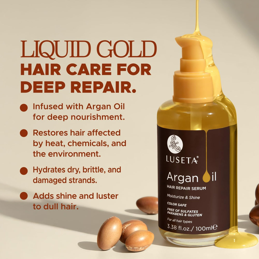 L LUSETA Argan Oil Serum adds natural shine to straight or curly hair.