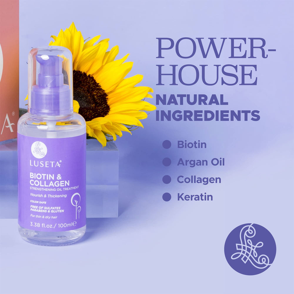 Biotin and collagen nourish roots and support a fuller-looking hair.