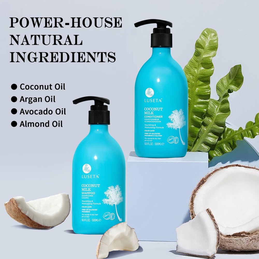 L LUSETA Coconut Milk Conditioner tube promoting silky hair and easy detangling after washing.