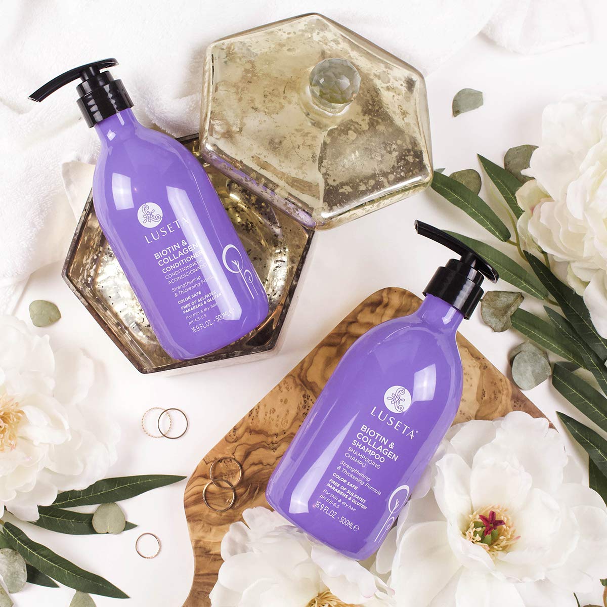 L LUSETA color-safe and keratin-safe formula bottle.