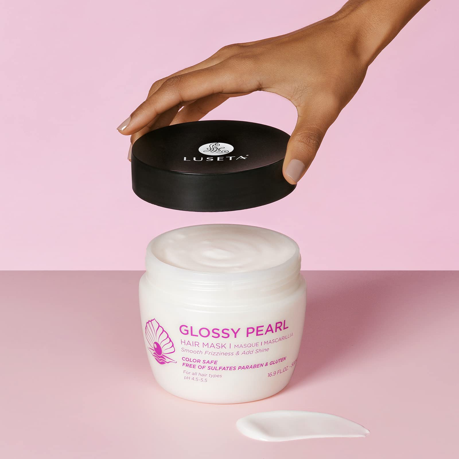 Luseta Glossy Pearl Hair Mask shine on styled hair