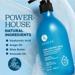 Close-up of LLUSETA bottle highlighting avocado oil and shea butter for nourishment