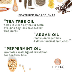 Luseta Tea Tree Oil Shampoo packaging highlights sulfate-free formula.