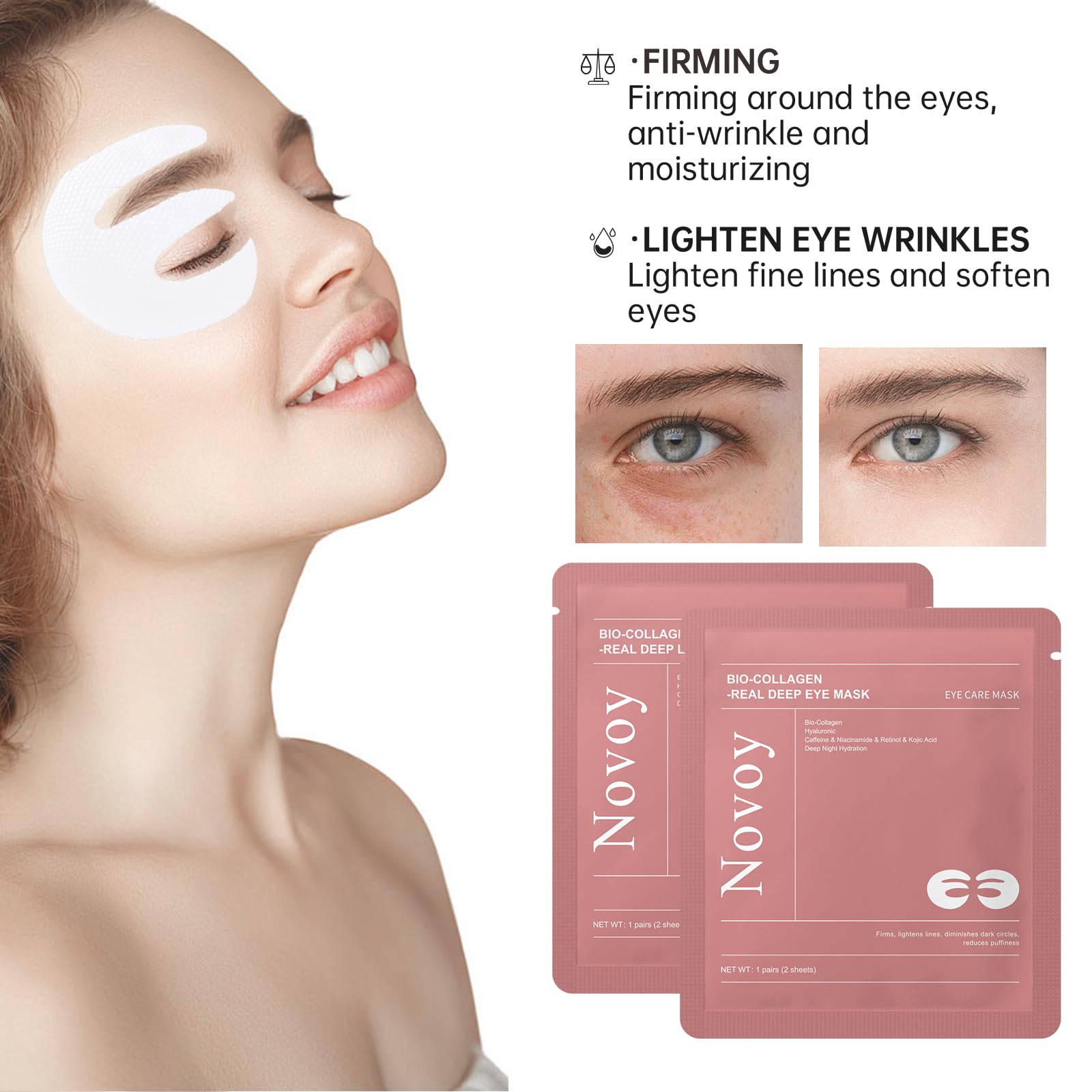 LLVYUO Novoy Rose Eye Patches applied under the eye area for soothing hydration