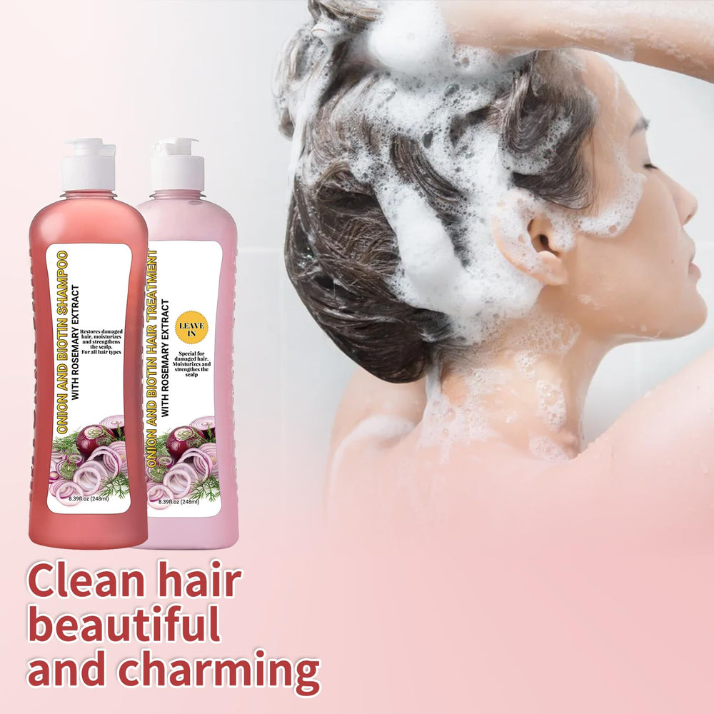 LMDGDS Onion Biotin Rosemary shampoo being applied for daily hair care