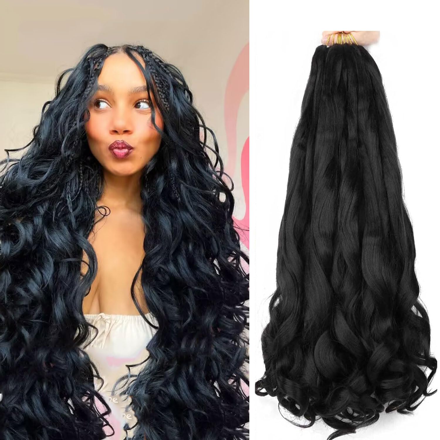 LMZIM French Curl Braiding Hair 24 Inch in loose curls for natural, versatile styling.