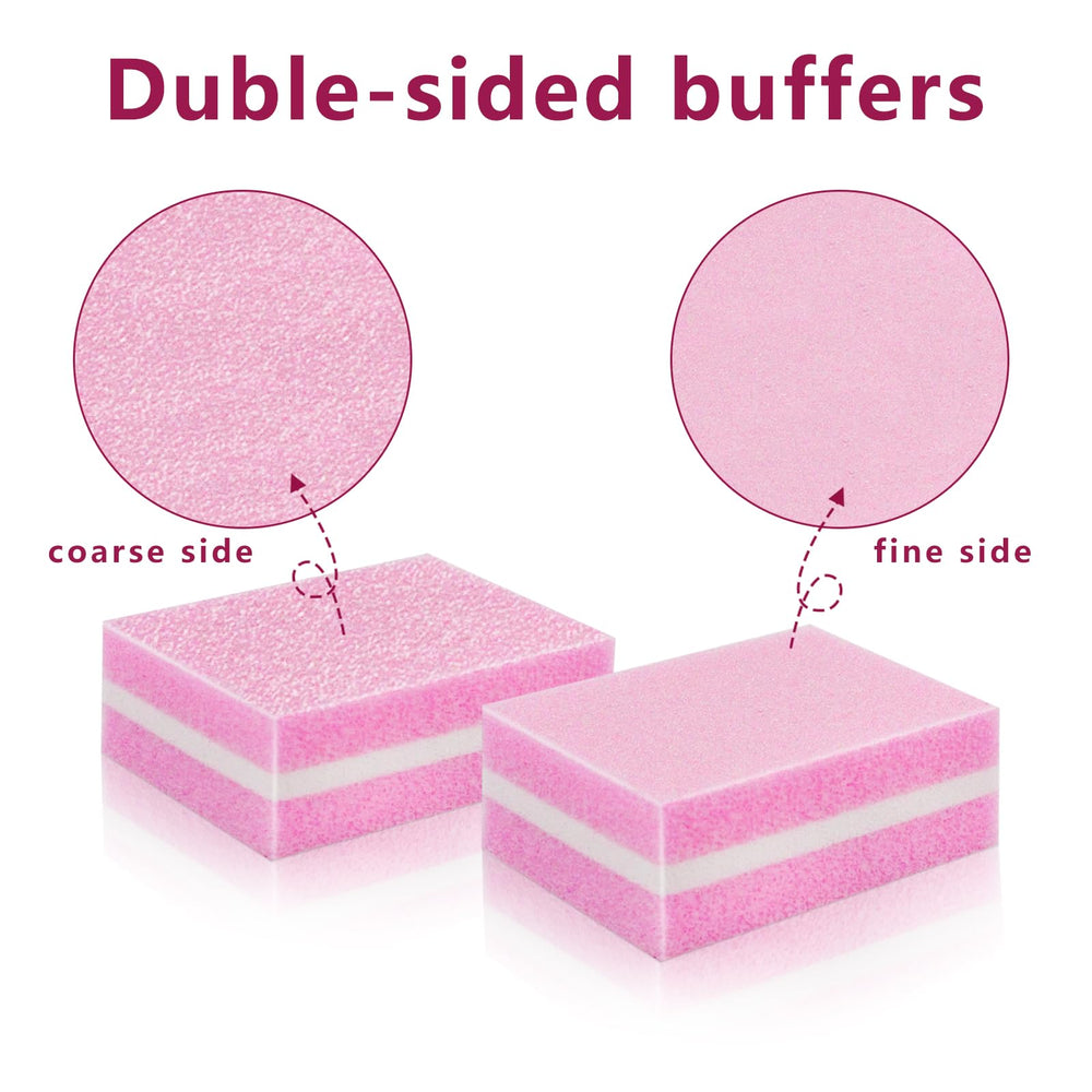 LNAUJS Nail Buffer Block pink side view, dual-grit surfaces for shaping and smoothing.