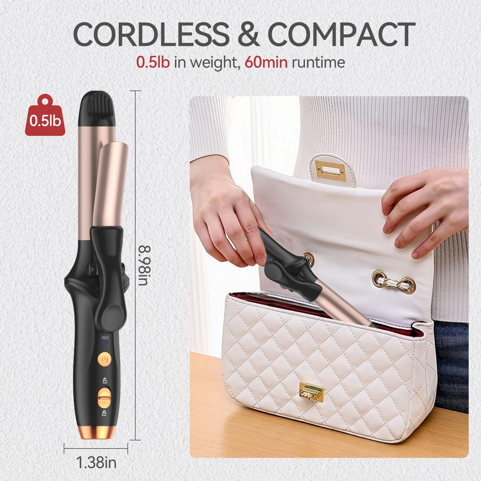 LNSTN cordless curling iron designed for medium and long hair styling.