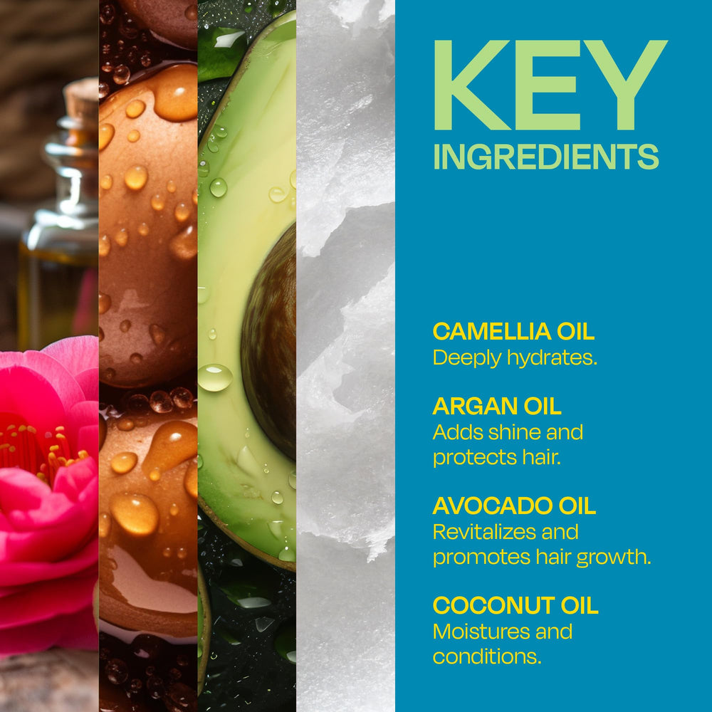 LOCK'N SLEEK argan-camellia-avocado oil blend nourishes scalp and hair during styling.