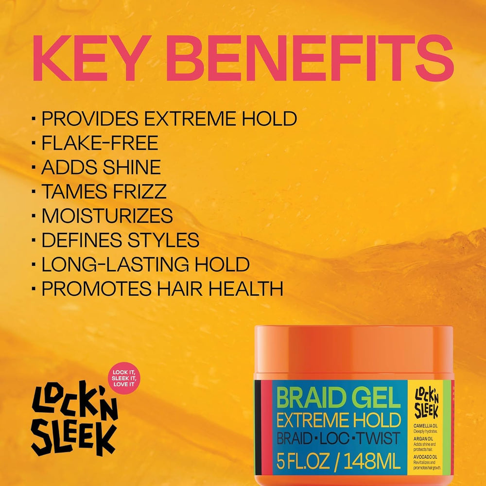 LOCK'N SLEEK high-shine finish adds salon-like gloss to protective styles.