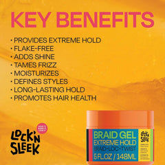 LOCK'N SLEEK high-shine finish adds salon-like gloss to protective styles.