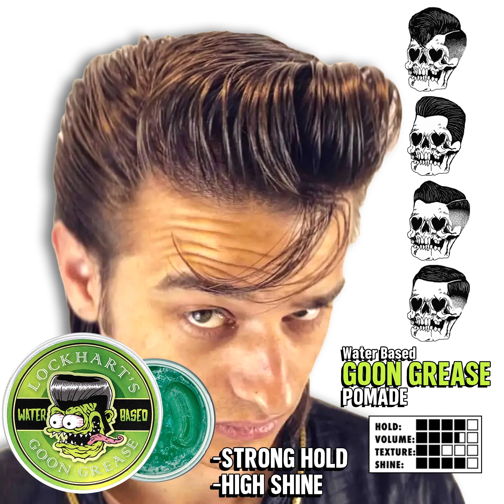 Lockhart’s Goon Grease hands-application demonstrates quick prep for versatile styles.
