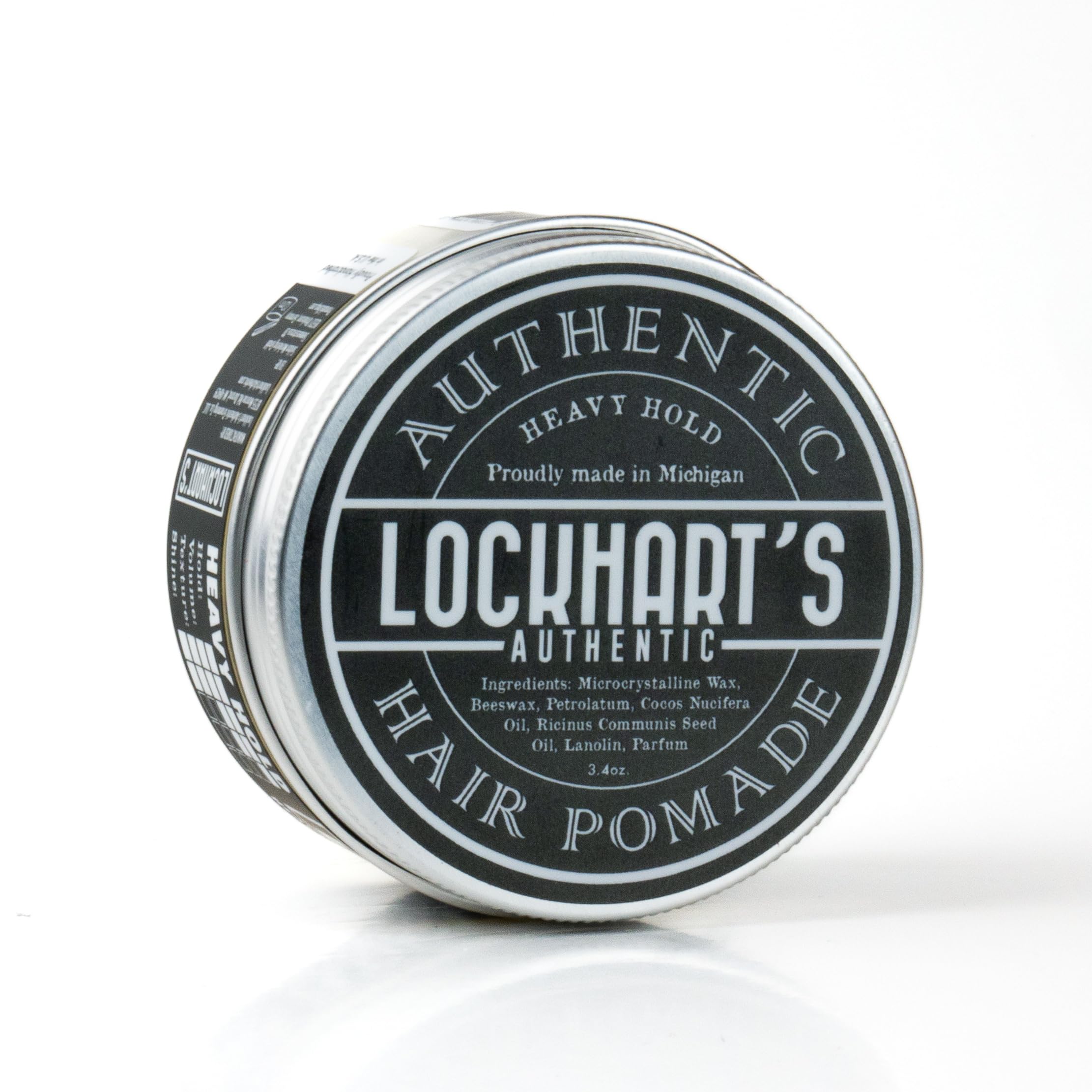 Lockhart's Heavy Hold pomade jar texture view reveals creamy consistency for control