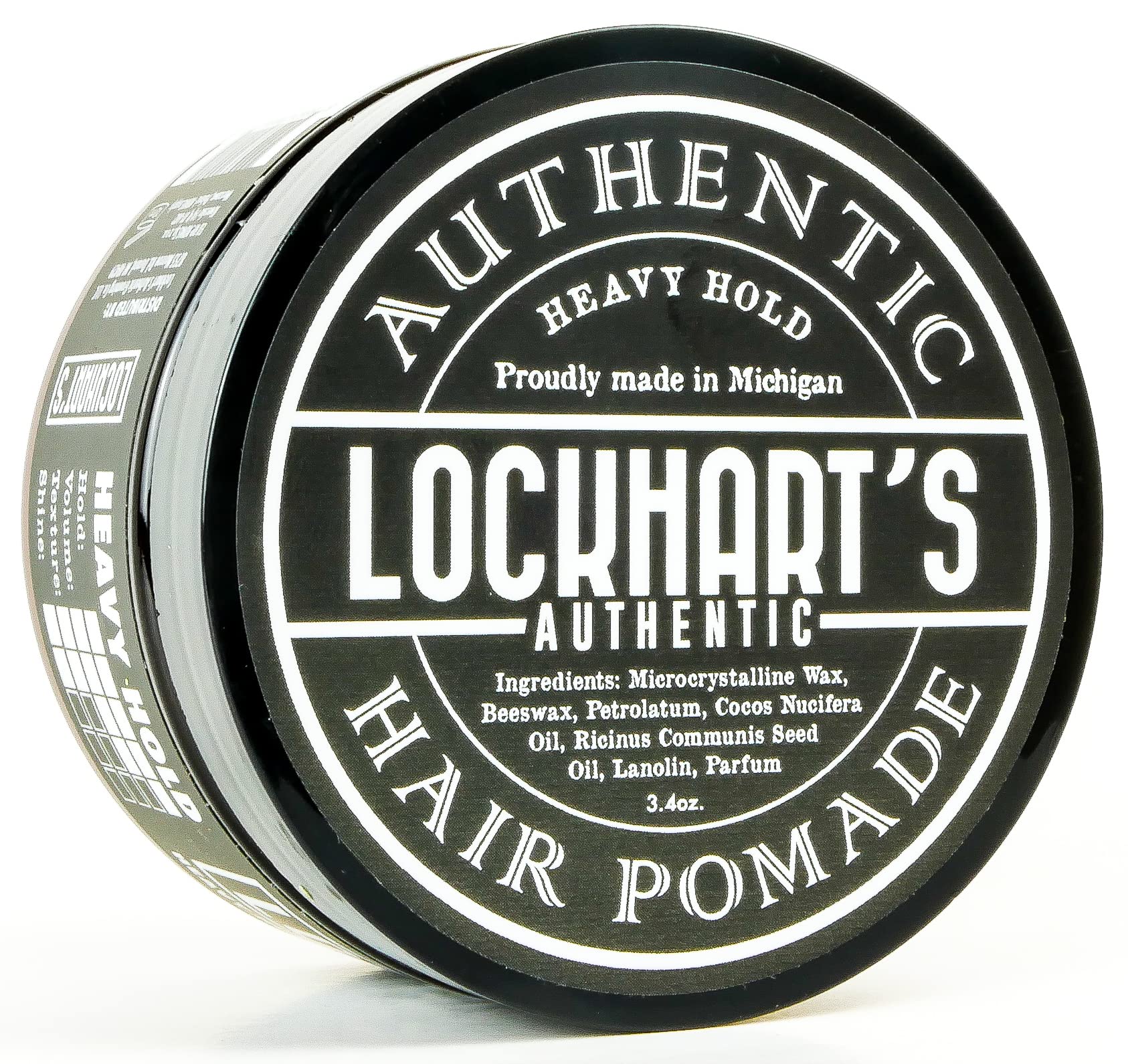 Lockhart's Heavy Hold pomade tin close-up showing rich texture for lasting style