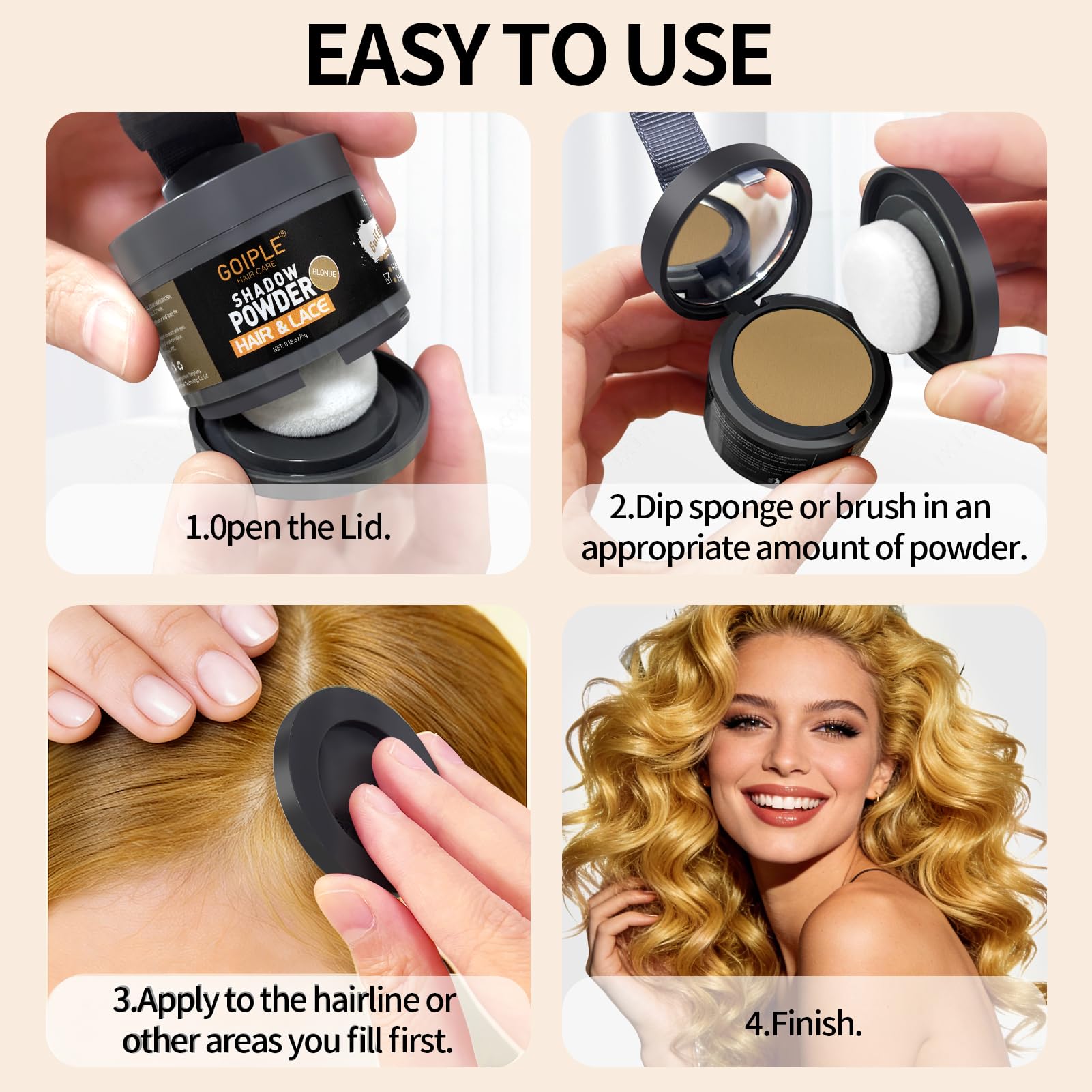 Lockmio Root Cover Up Powder brush tool demonstrates precise coverage.
