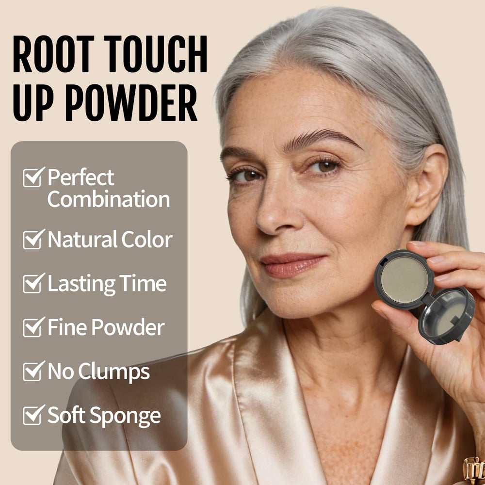 Lockmio Root Cover-Up Powder blends with your shade for a seamless finish.