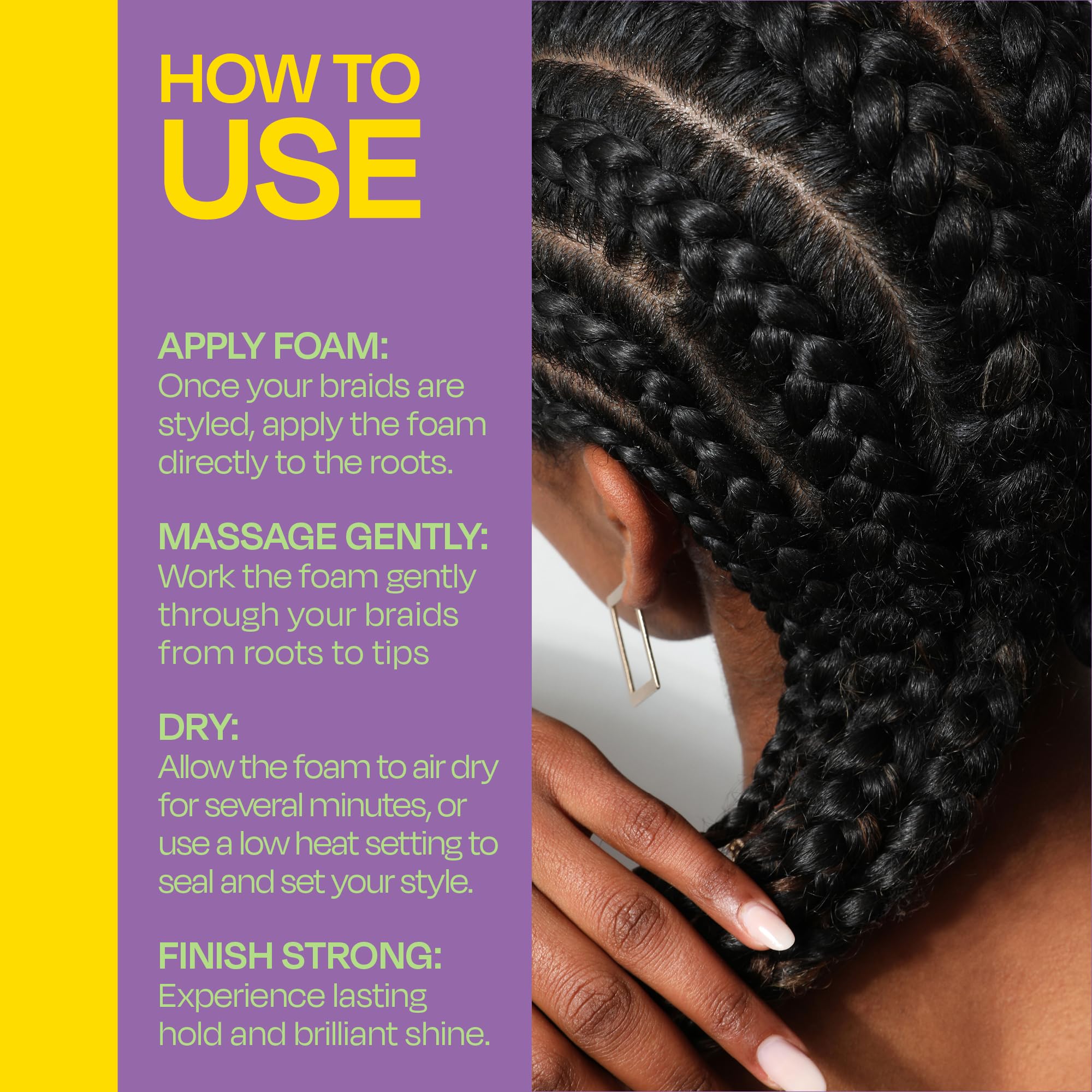 LOCK'N SLEEK shows easy application steps for optimal hold and shine.