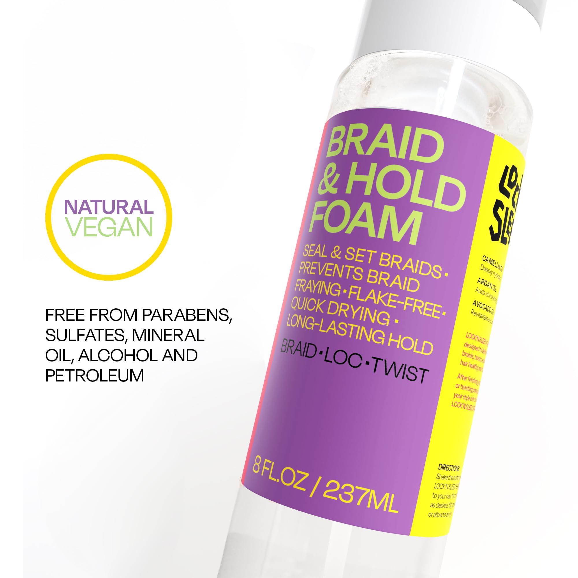 LOCK'N SLEEK braid foam dries quickly, keeping braids breathable and frizz-free all day.