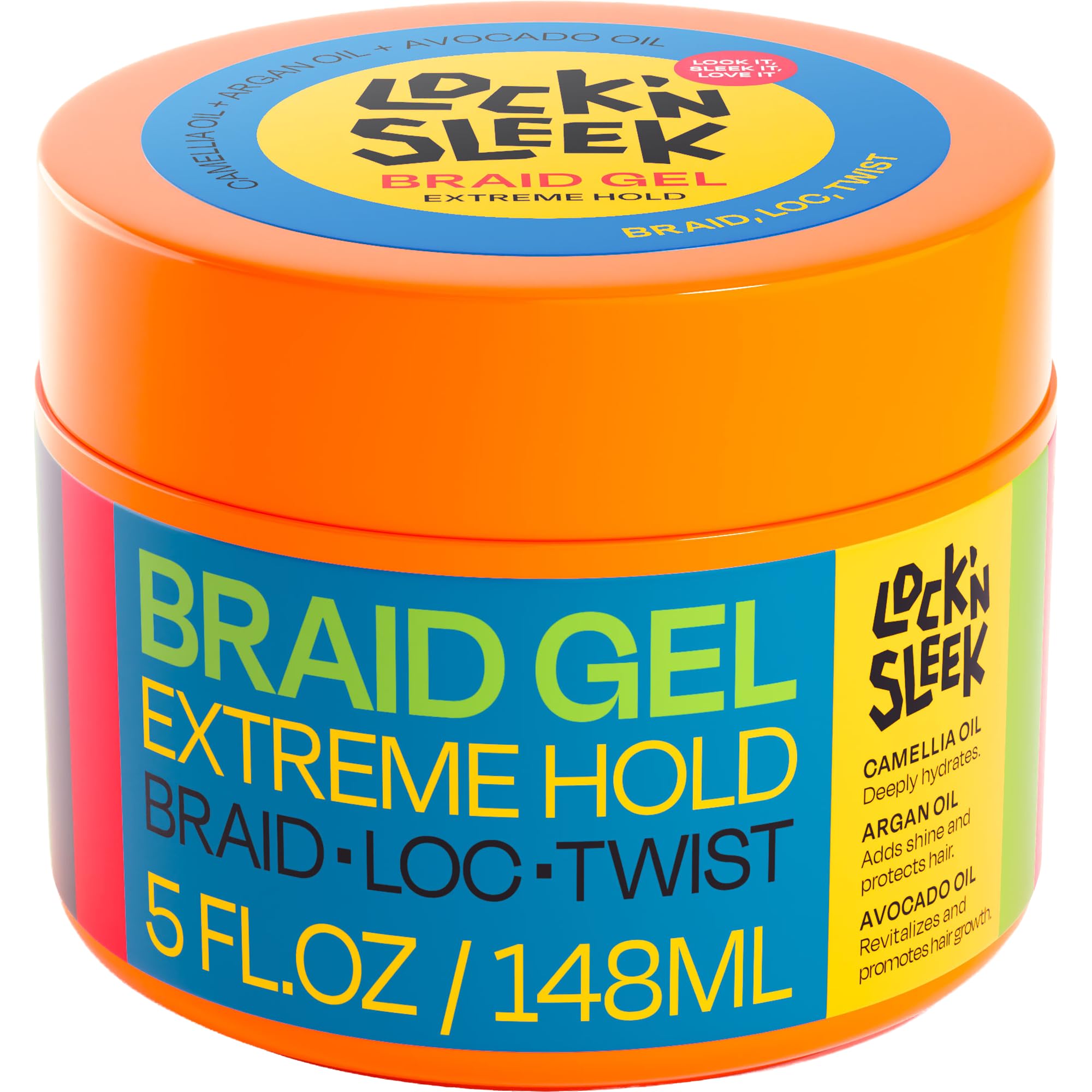 LOCK'N SLEEK Braid Gel bottle showing extreme hold for braids and locs.