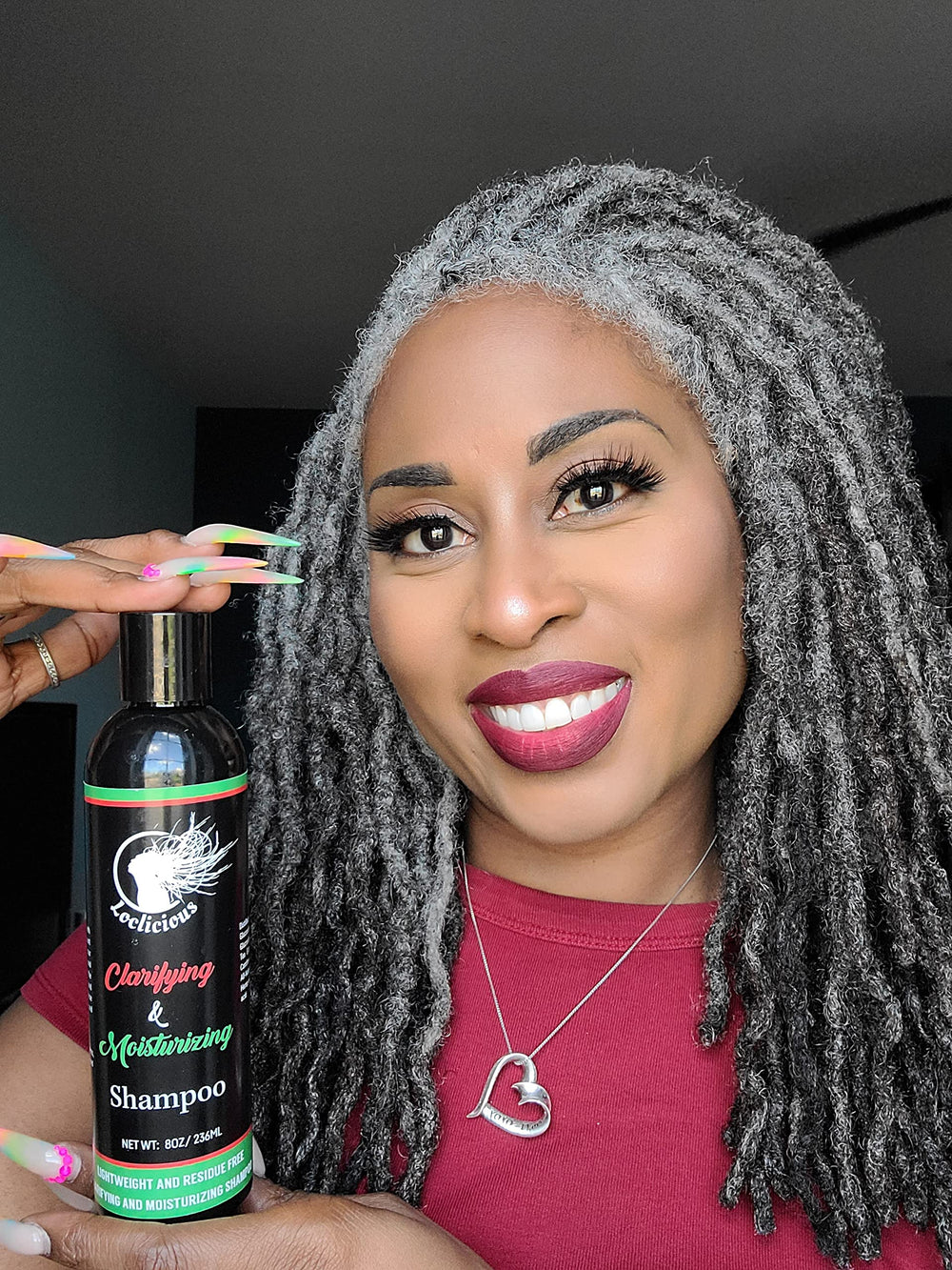 Loclicious loc care application demonstrating even moisture on twists and braids.