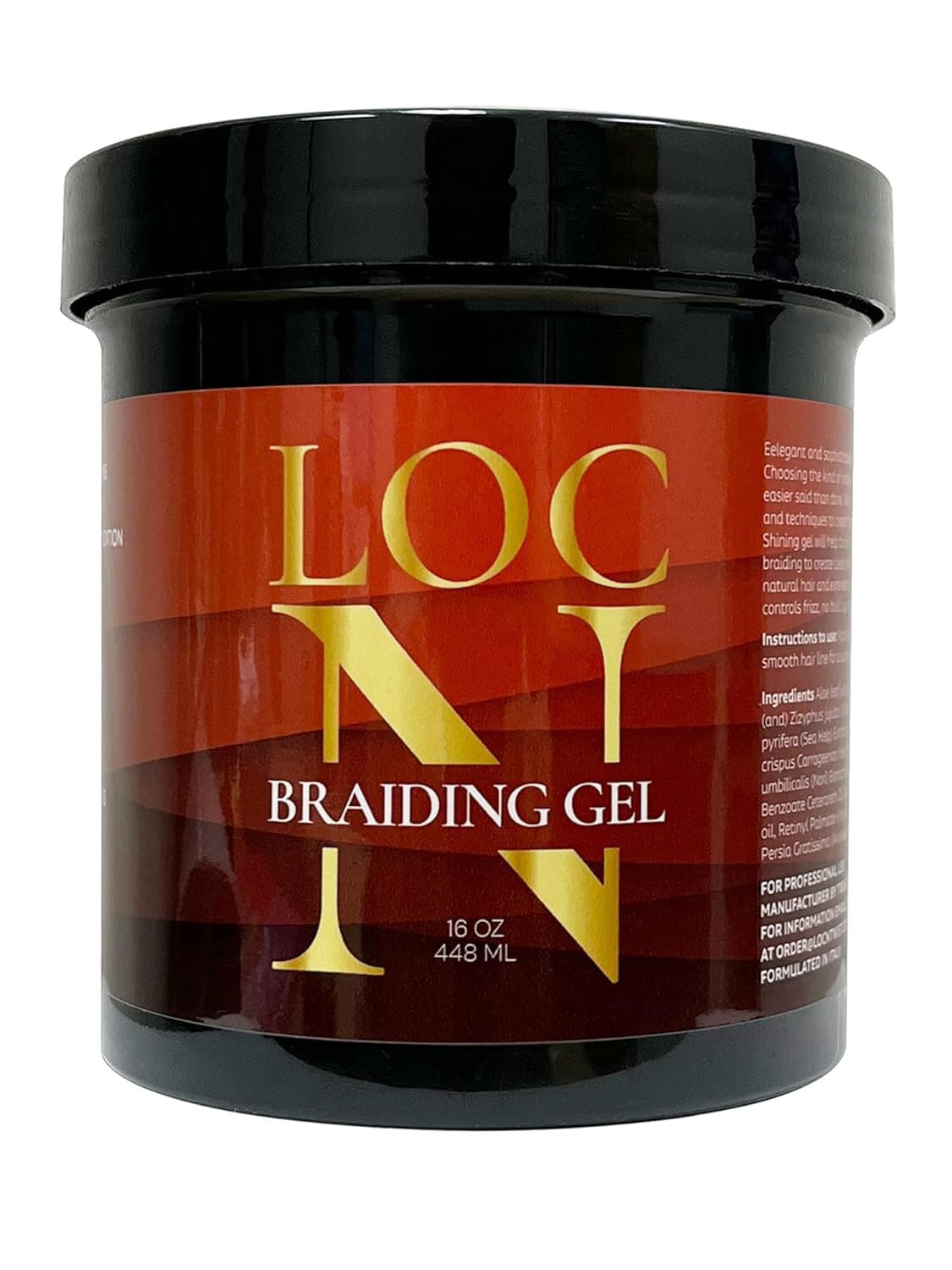 LOCN braiding gel bottle showing extra hold for smooth, frizz-free braids