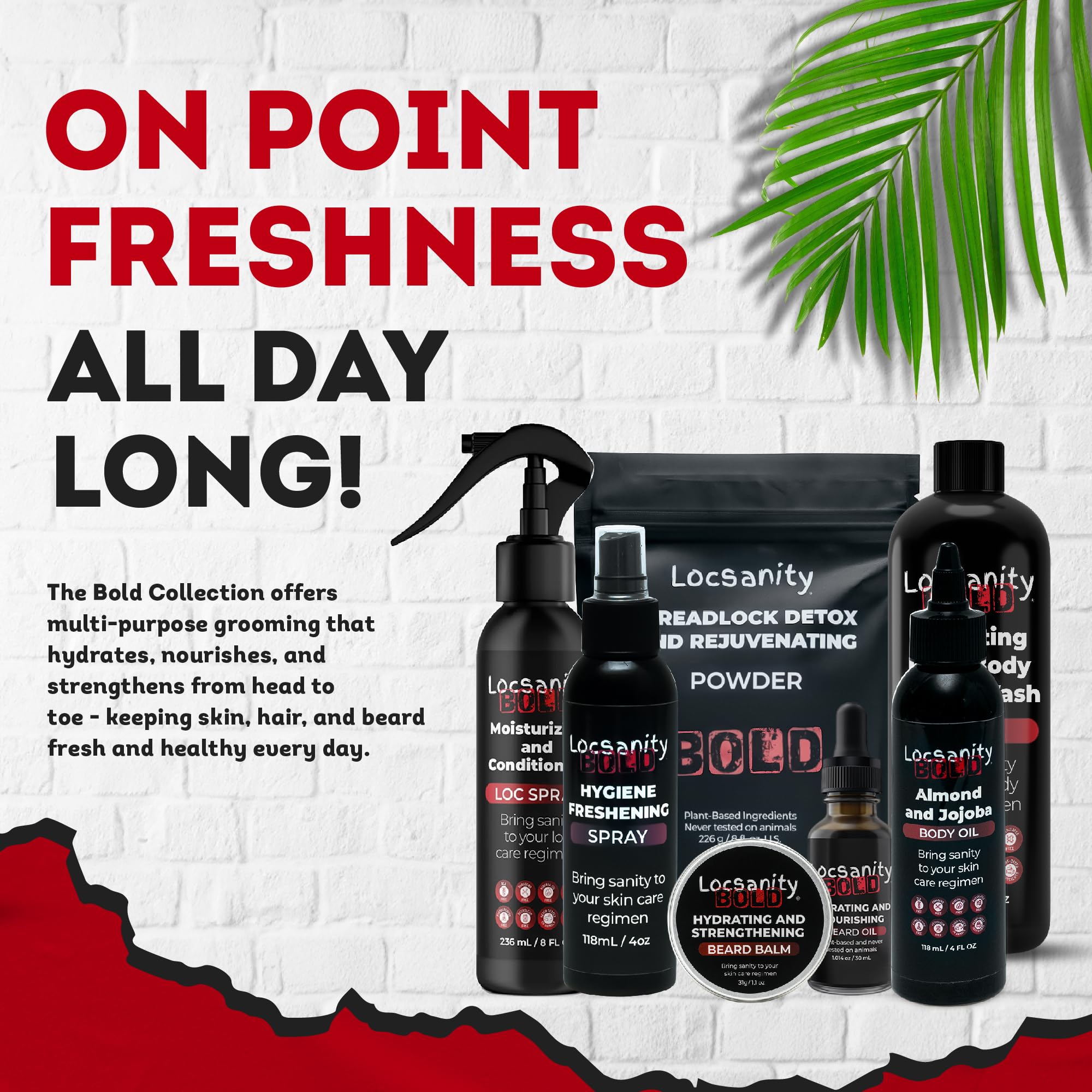 Locsanity Bold 3-in-1 Hydrating Shampoo cleanses hair, face, and body.