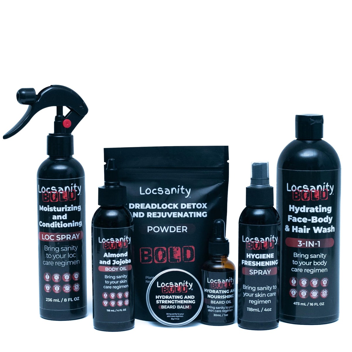 Locsanity Bold bundle front view for streamlined grooming routine.