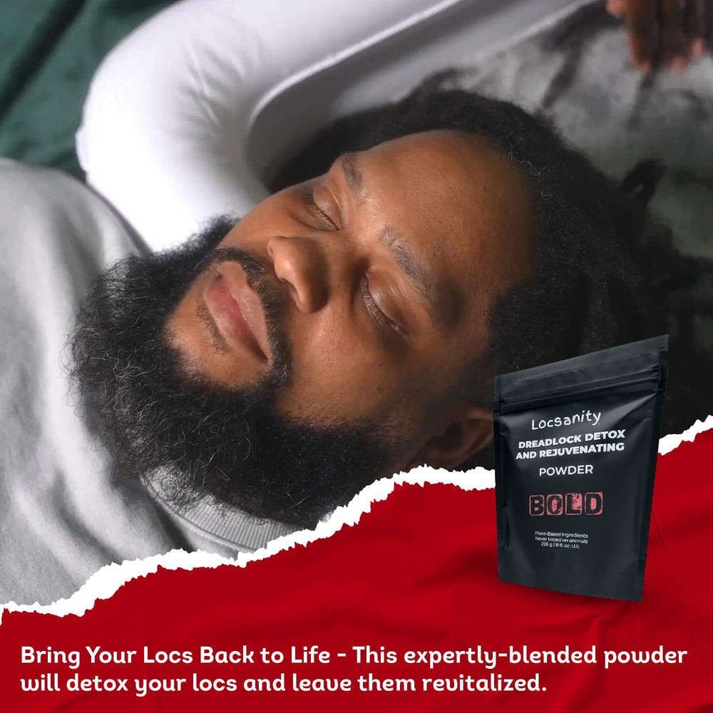 Locsanity Bold Locs detox results illustrate lighter, refreshed locs after use.