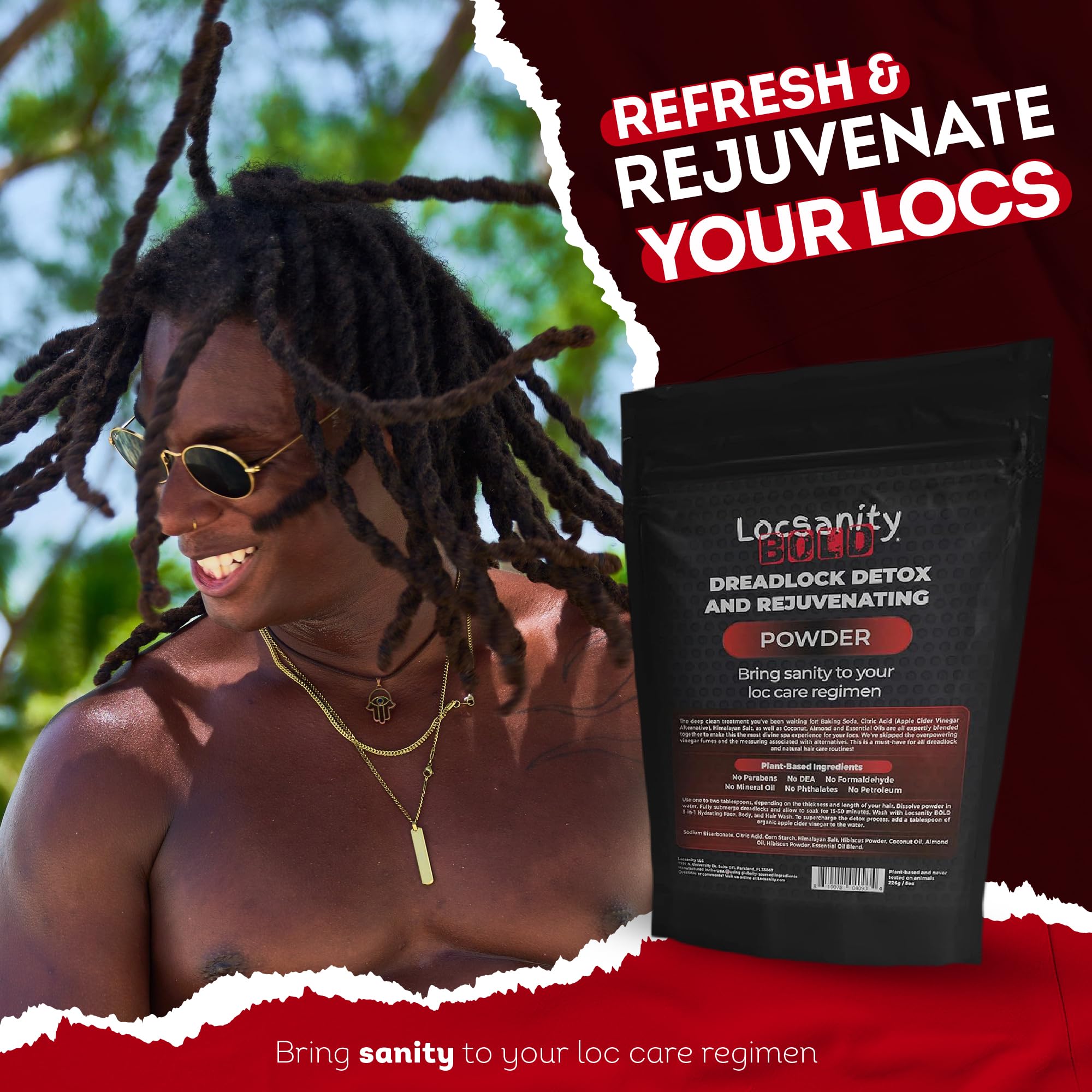 Locsanity Bold Locs natural ingredients feature plant-based components and essential oils.