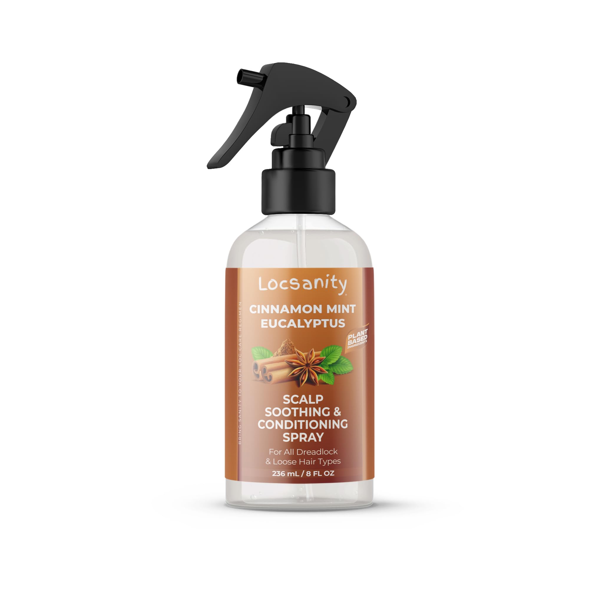 Locsanity cinnamon mint eucalyptus spray bottle ready for soothing scalp comfort.