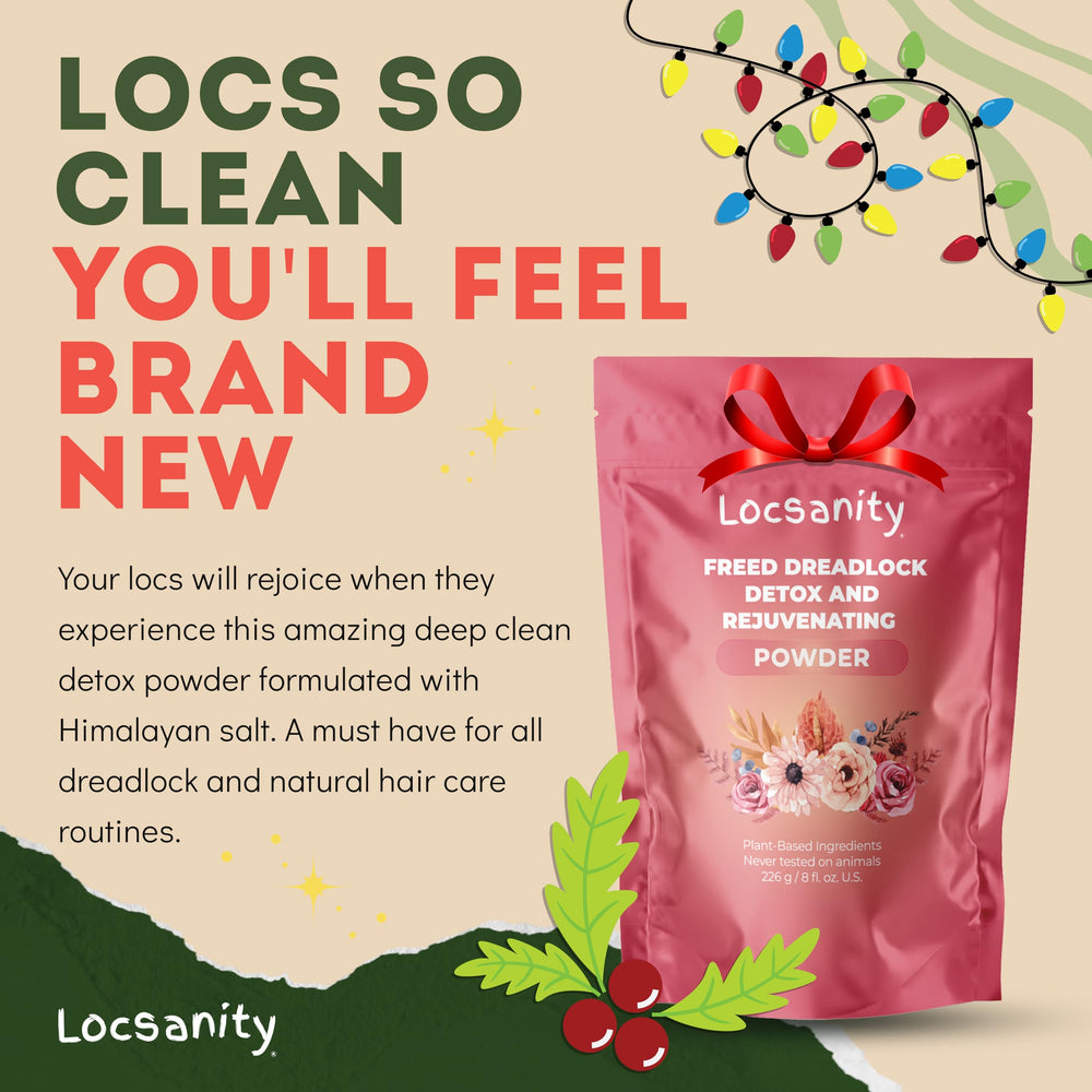 Locsanity dreadlock detox close-up shows natural oils for conditioning.