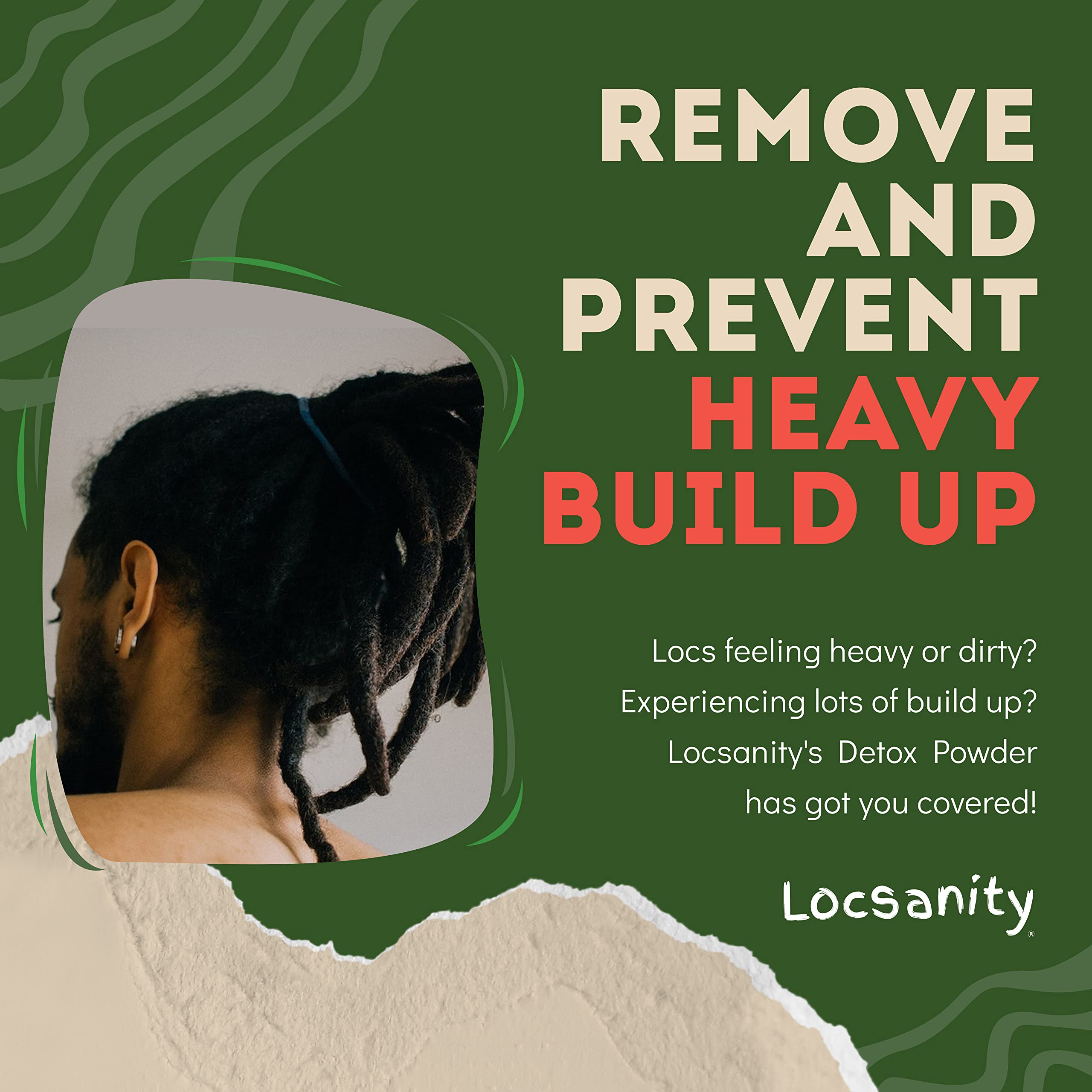 Locsanity detox powder ingredients display plant-based formula for clean locs