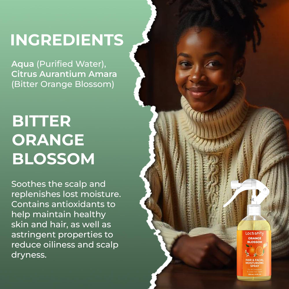 Face mist from Locsanity refreshing skin with orange blossom aroma