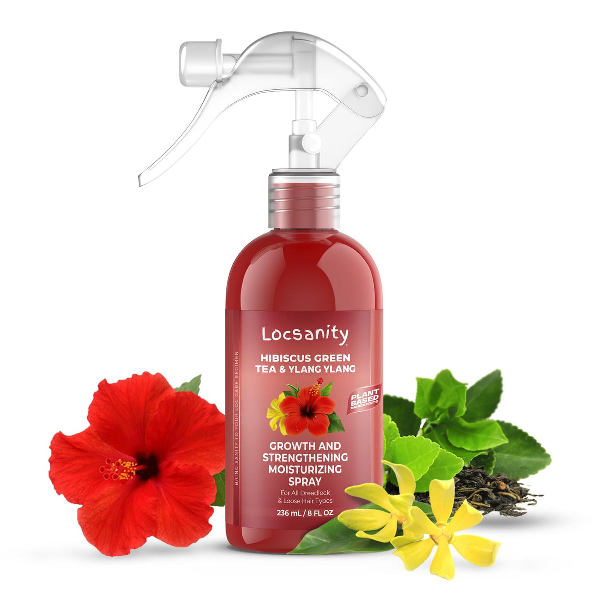 Locsanity Hibiscus Green Tea Spray bottle for daily scalp hydration and loc maintenance.
