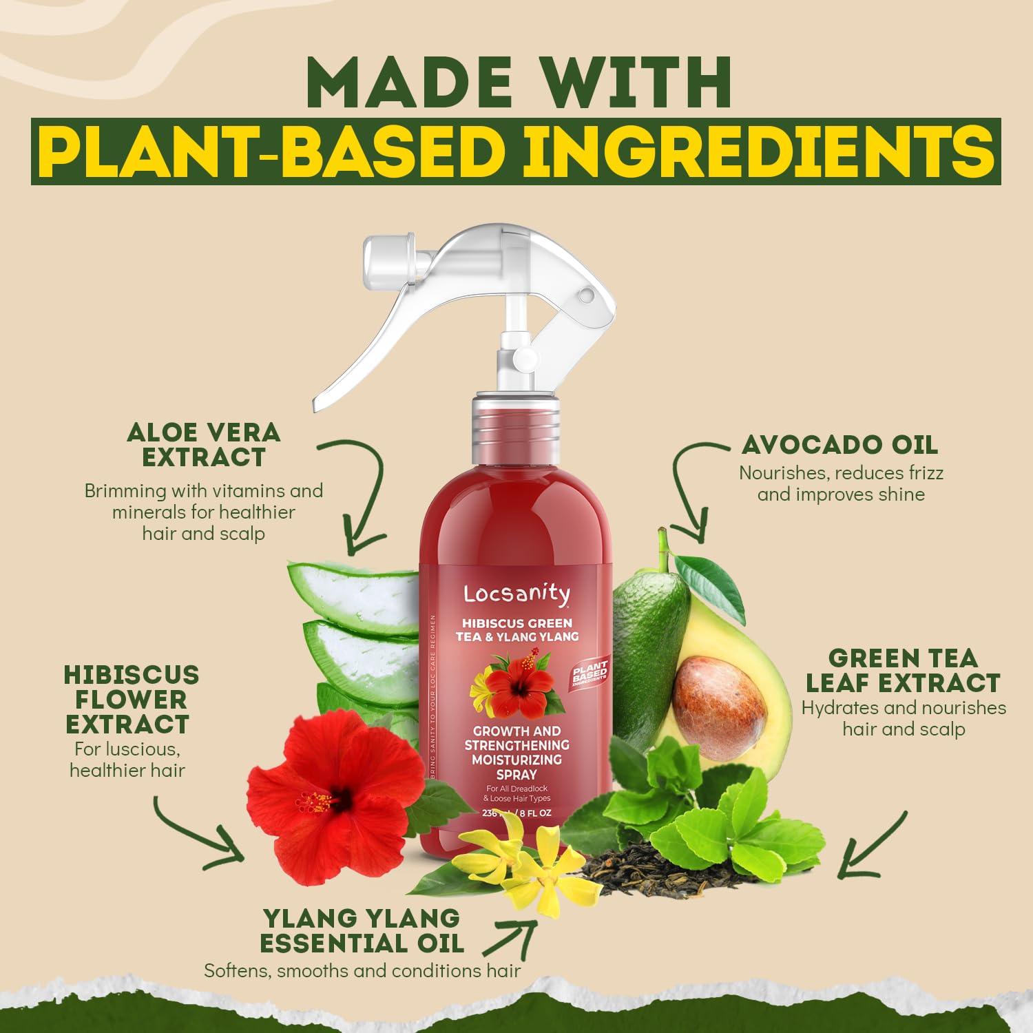 Locsanity Hibiscus Green Tea Spray on dreadlocks showing moisturized texture.