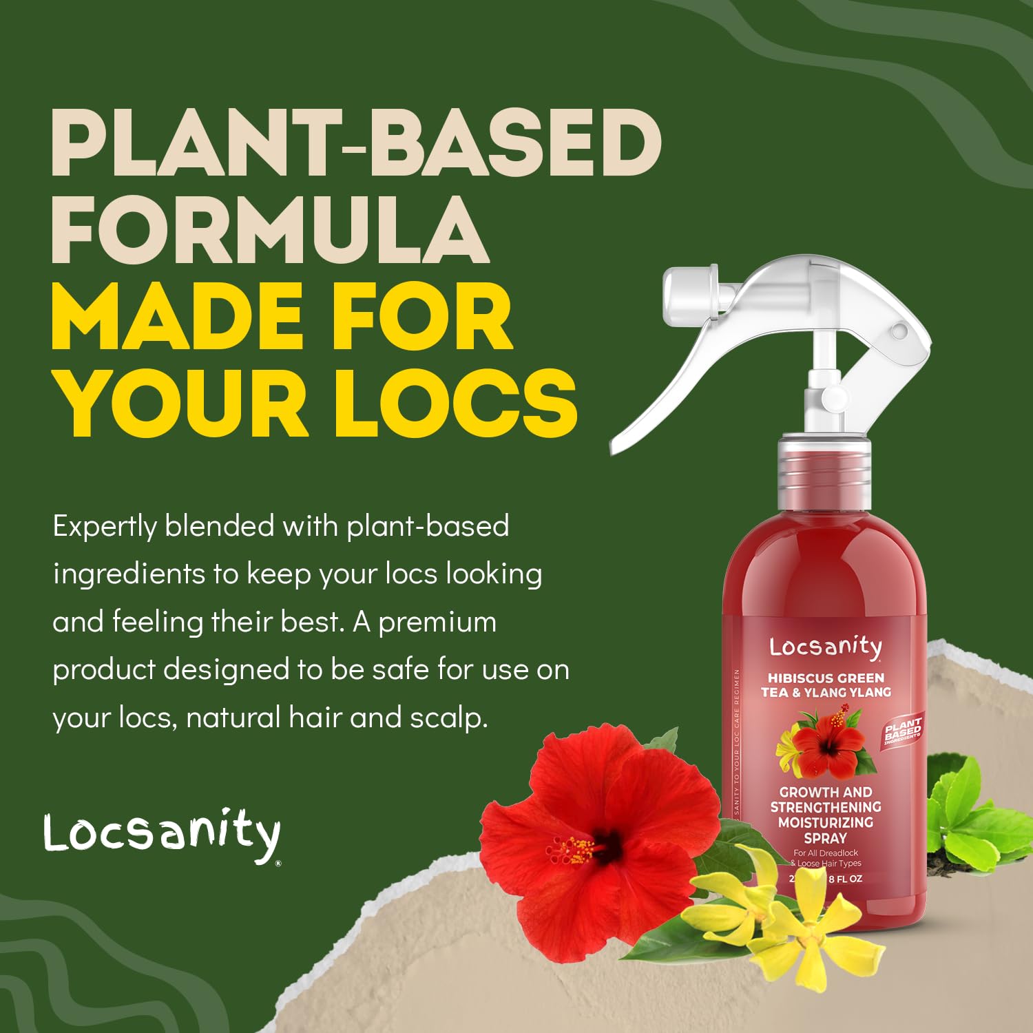 Locsanity Hibiscus Green Tea Spray on loose hair for shine and hydration.
