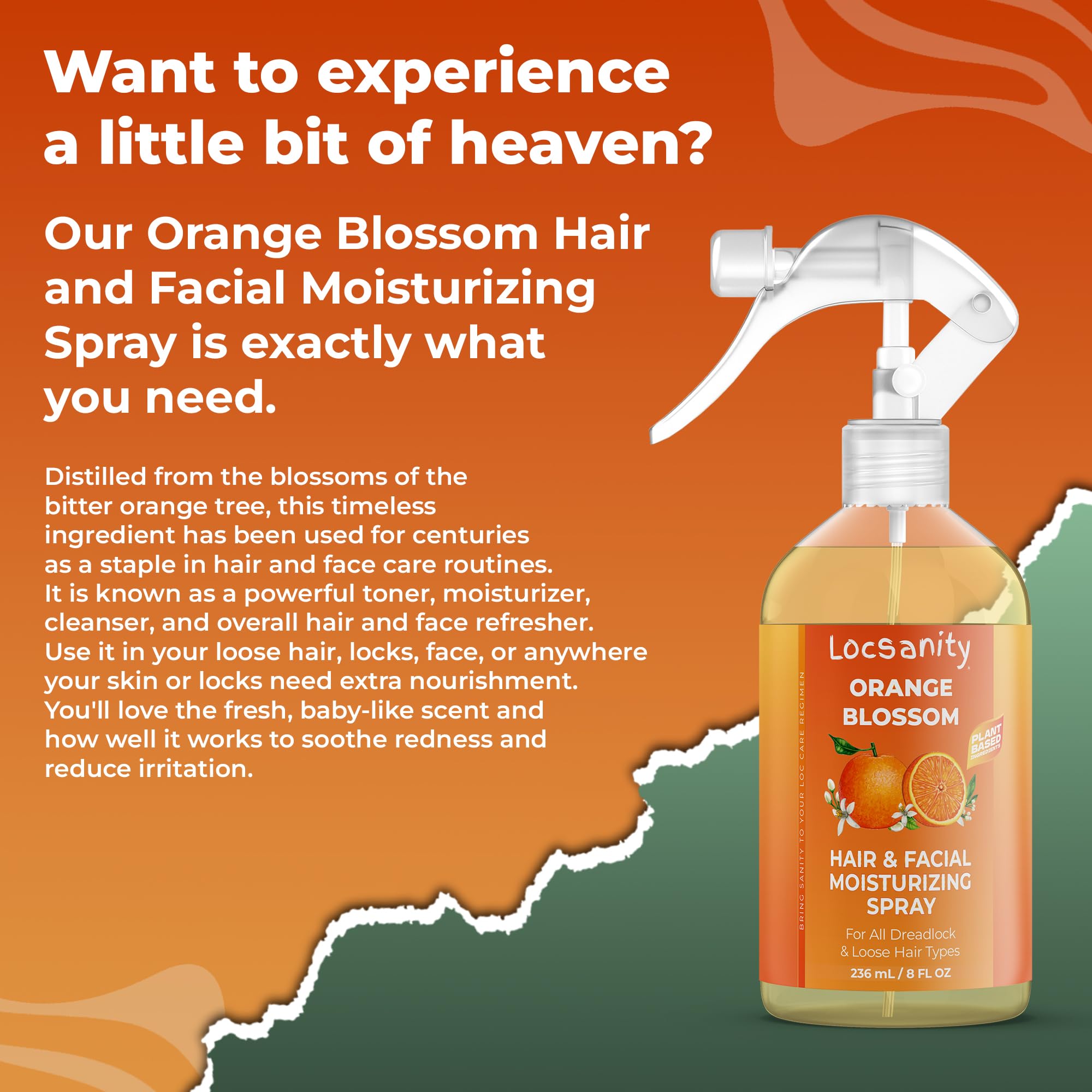 Close-up of Locsanity Orange Blossom facial mist refreshing the skin