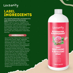 Locsanity Rosewater Peppermint bottle close-up emphasizes plant-based formula.