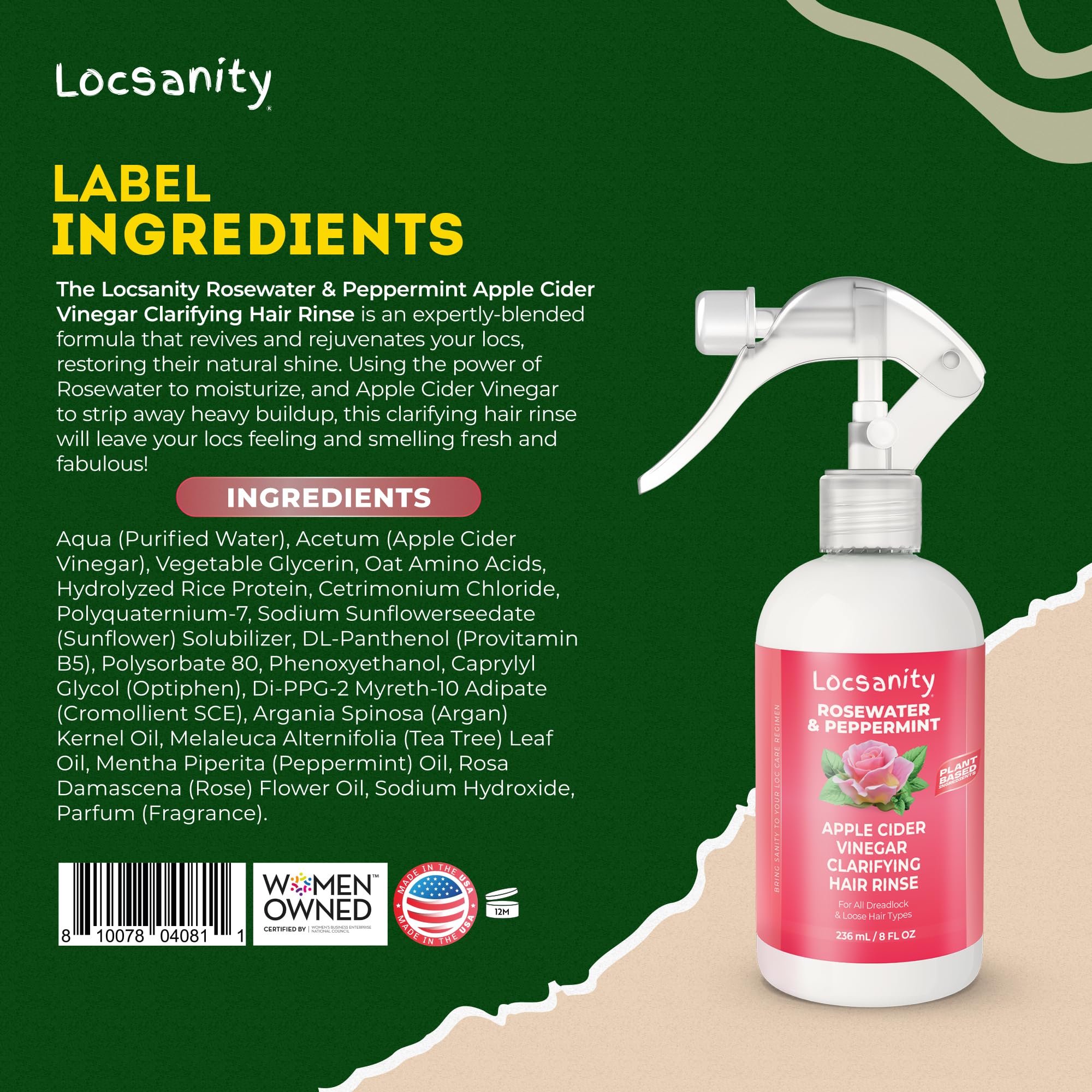 Locsanity Rosewater Peppermint bottle dispensing close-up for controlled use.