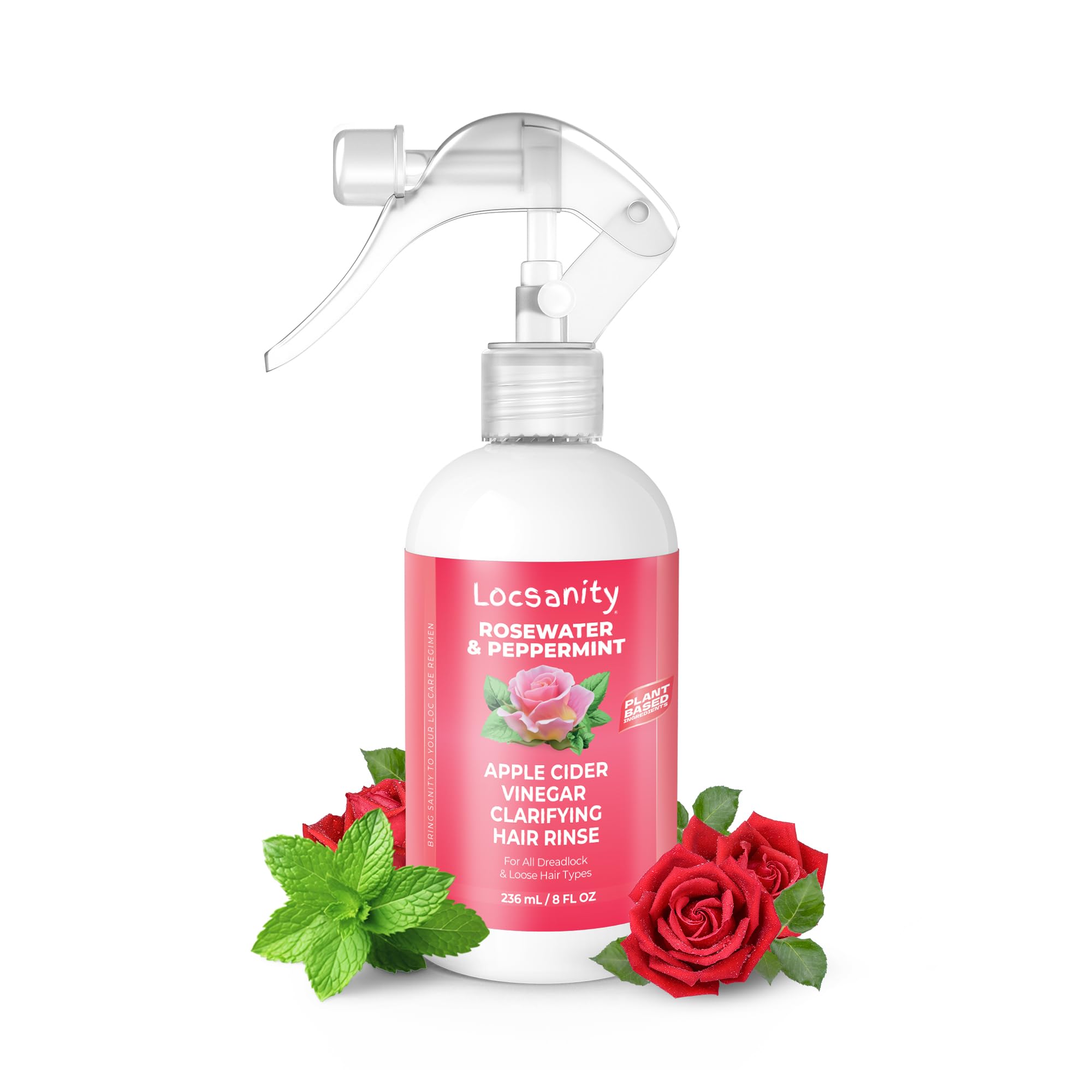 Locsanity Rosewater Peppermint bottle pour for quick, even application.