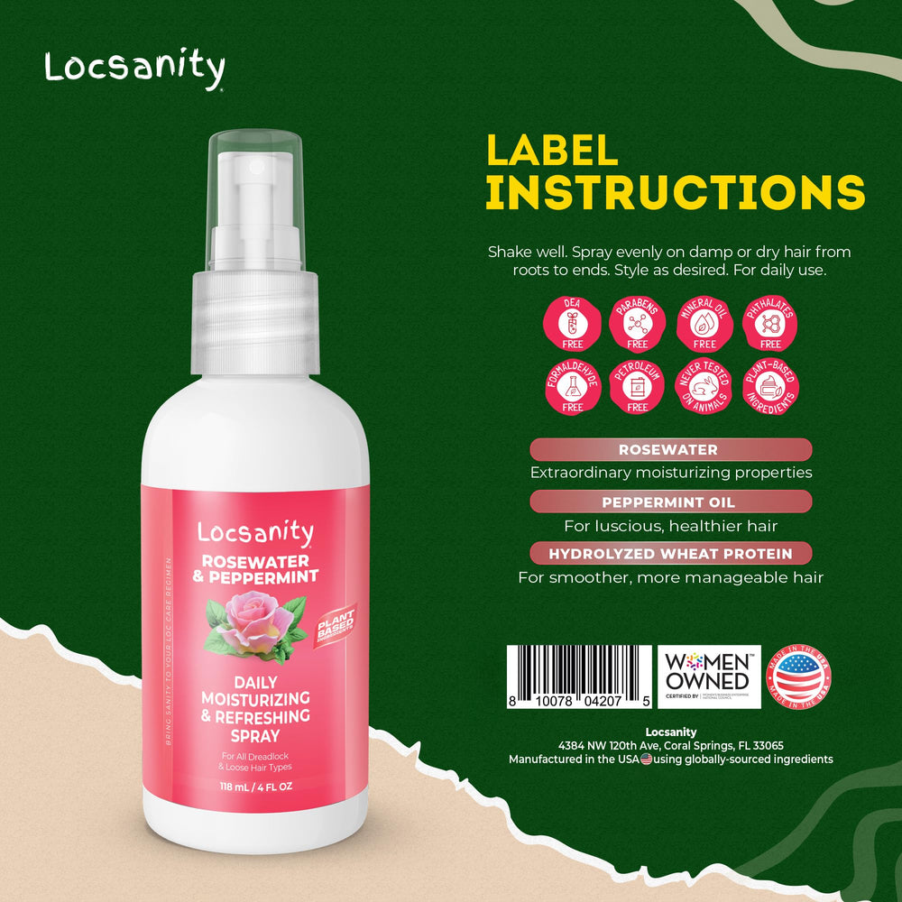 Locsanity Rosewater Peppermint spray mist helps refresh hair without buildup.