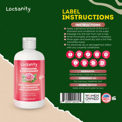 Locsanity label closeup with natural ingredients and clean formula