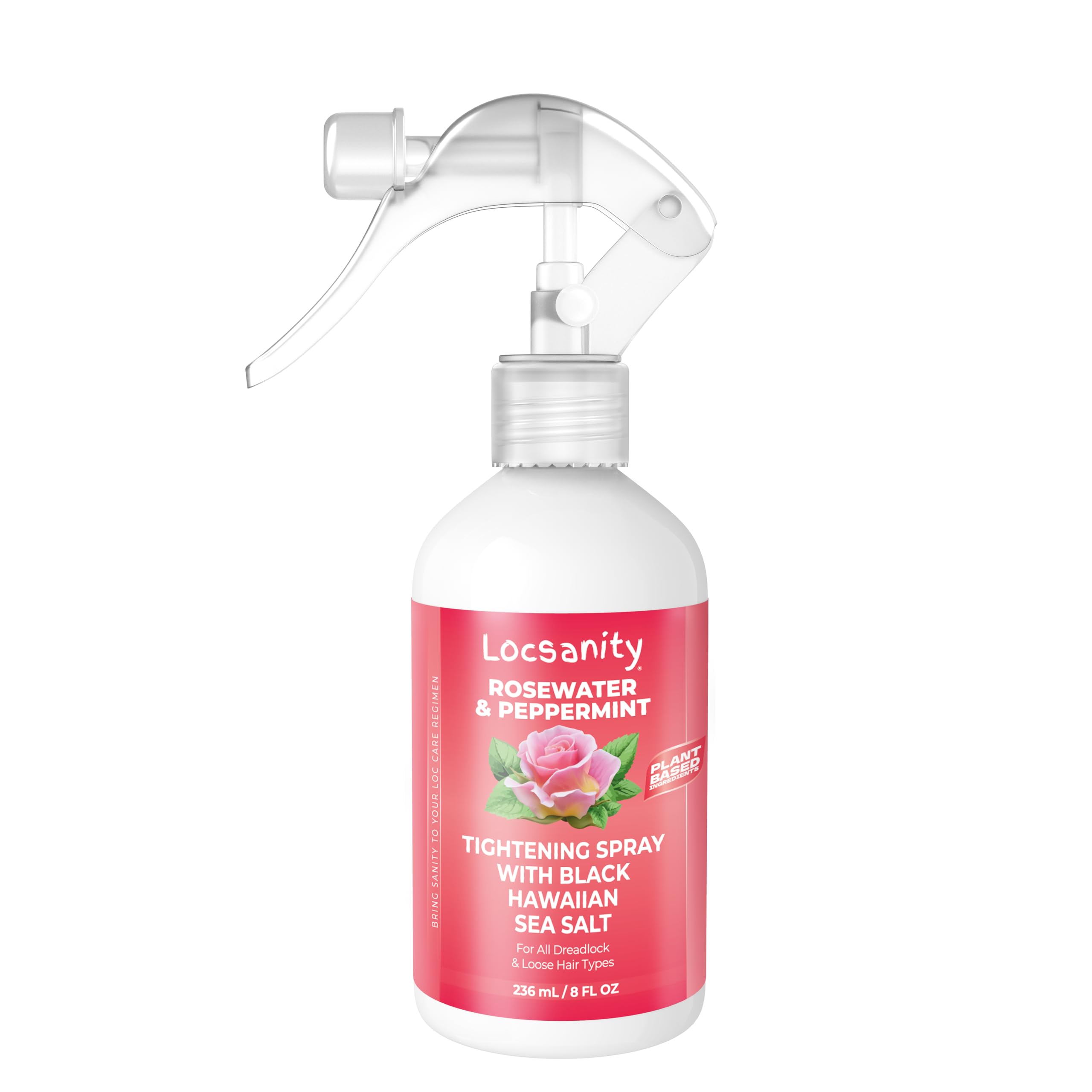 Locsanity Rosewater Peppermint Loc Spray bottle delivers hydrating refresh for scalp and locs.