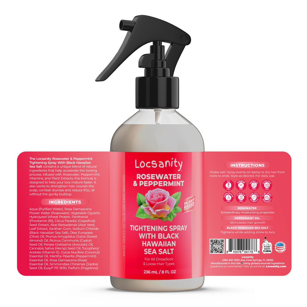 Locsanity Rosewater Peppermint Loccare Moisturizer bottle provides lightweight hydration