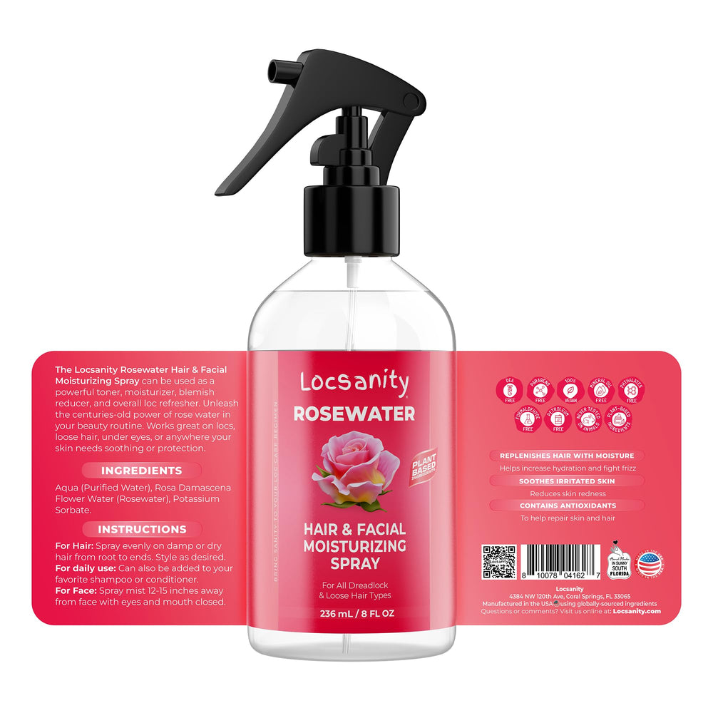 Locsanity Rosewater Peppermint Loccare Serum bottle nourishes ends for manageability