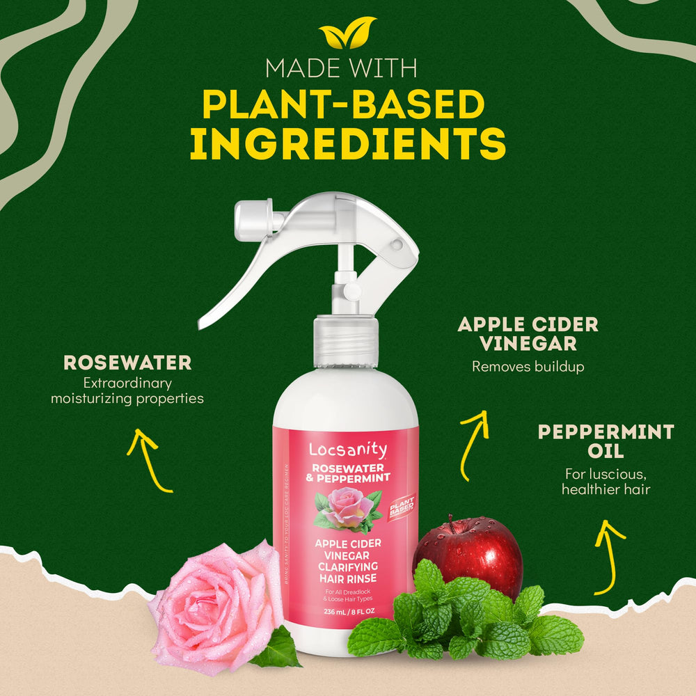 Locsanity Rosewater Peppermint flatlay packaging highlights eco-friendly box.