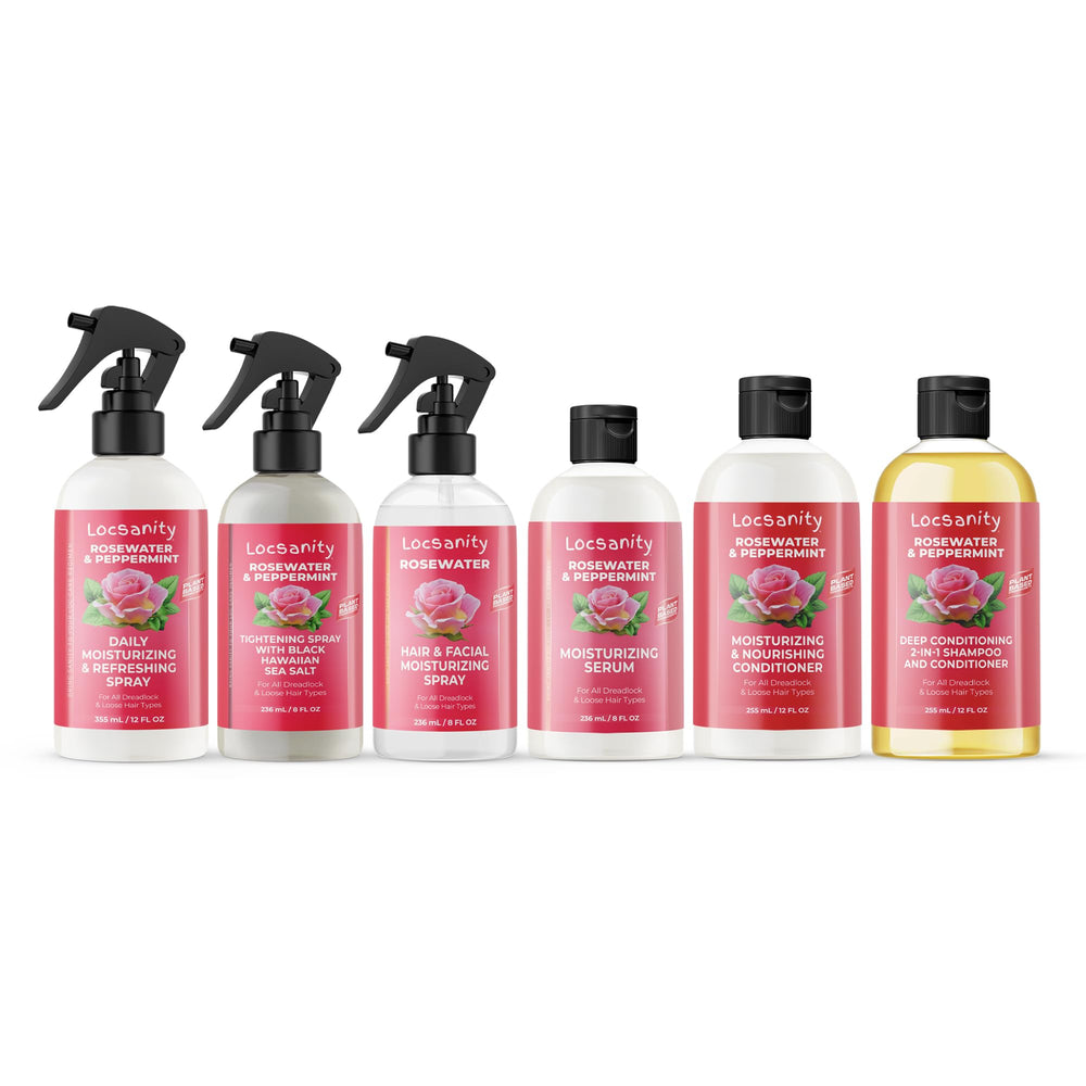 Locsanity Rosewater Peppermint Shampoo bottle for gentle scalp cleansing