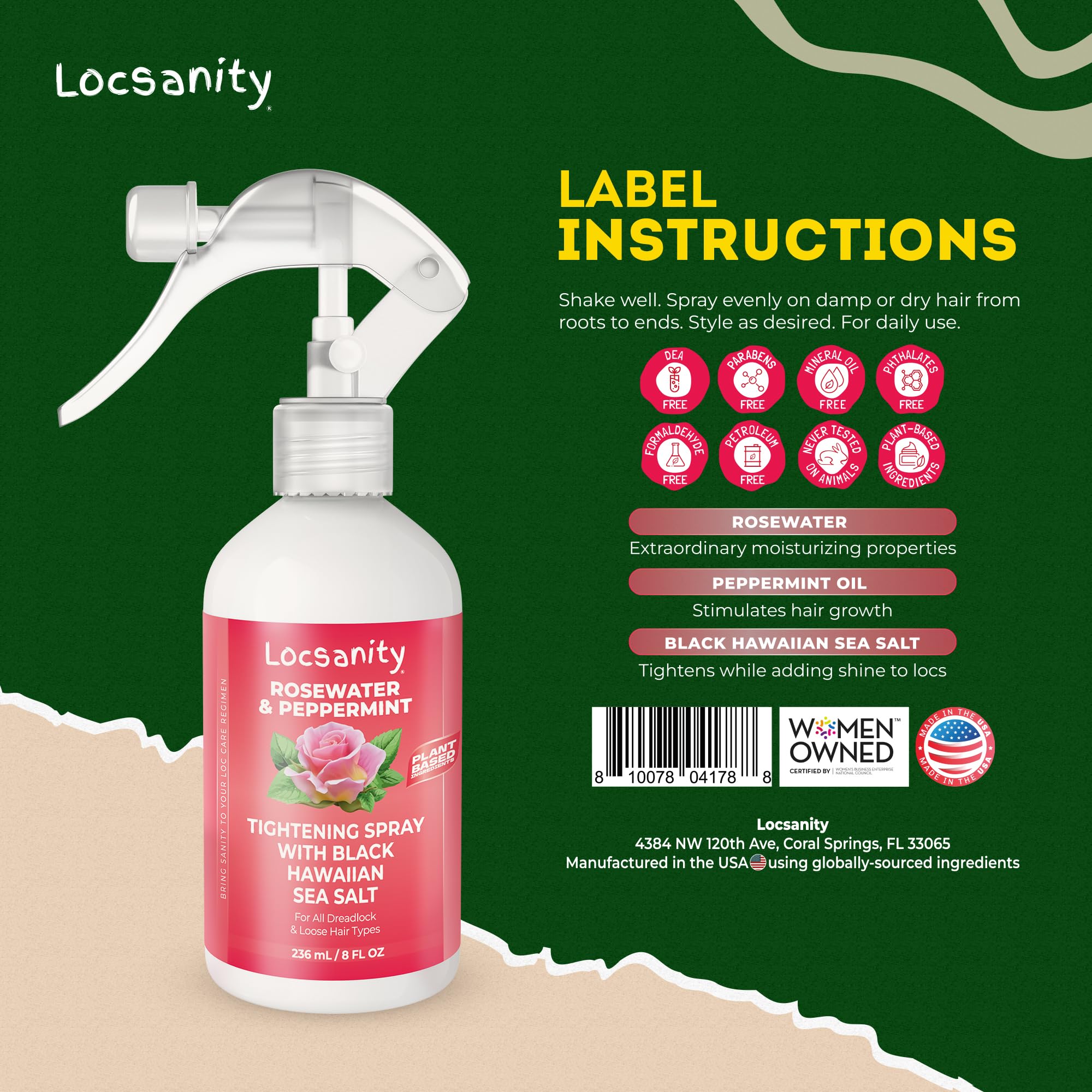 Locsanity Rosewater Peppermint spray on scalp provides refreshing cooling relief.