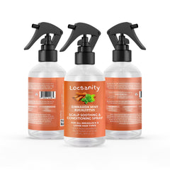 Locsanity spray application on scalp demonstrating easy use.