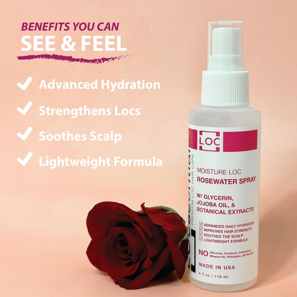 LOCssentials Rose Water Spray mist in action for scalp moisture and refreshment